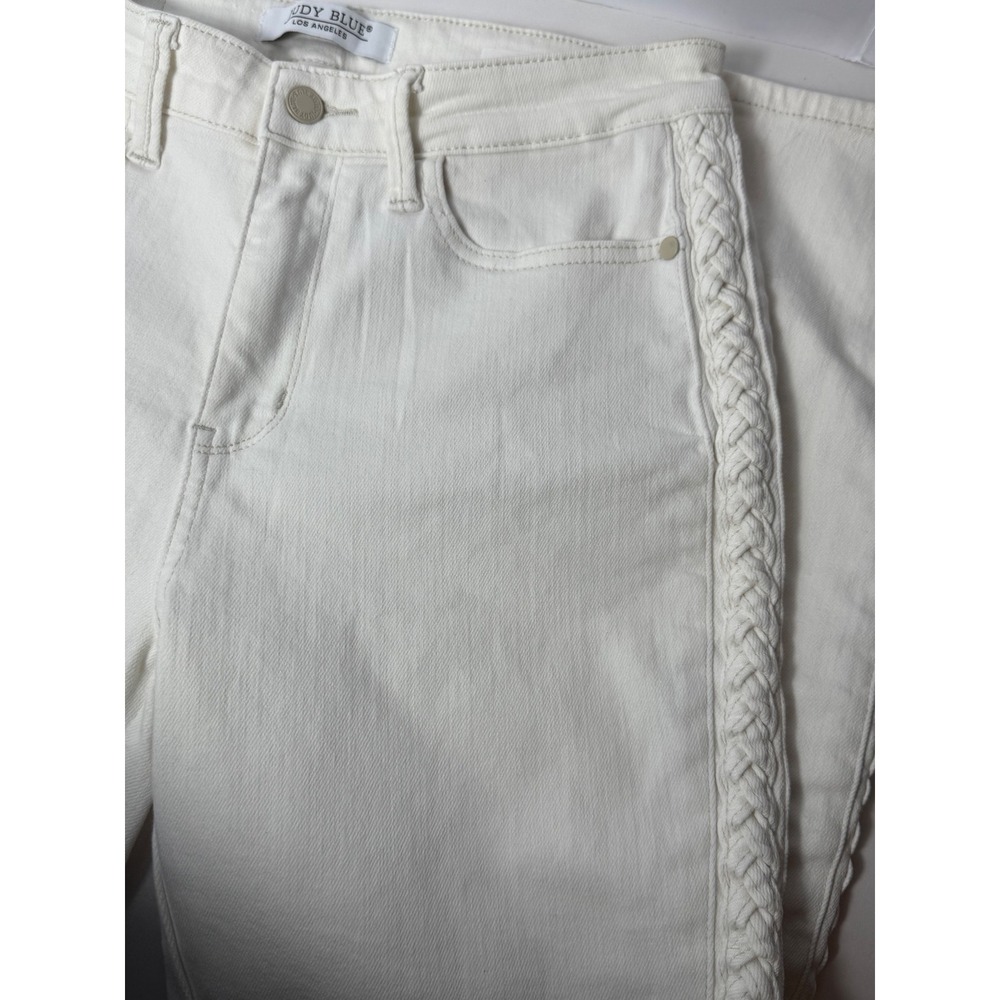Judy Blue Los Angeles White Denim Jeans Relaxed Fit Braided Trim‎ Women - Picture 13 of 14
